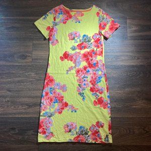 Joules Riviera Print Lemon Yellow & Pink Floral T-Shirt Dress Size 4